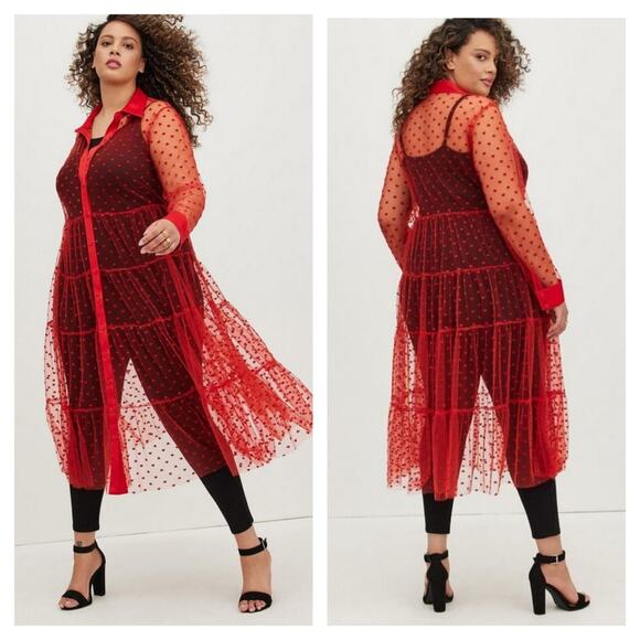 Torrid Kimono - Mesh Red Hearts Red Size 3 3X 22 24 - Picture 1 of 5
